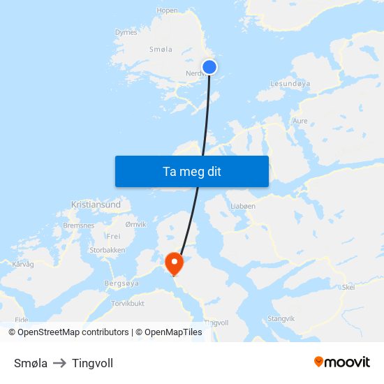 Smøla to Tingvoll map