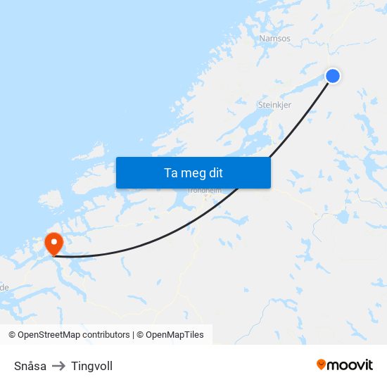 Snåsa to Tingvoll map