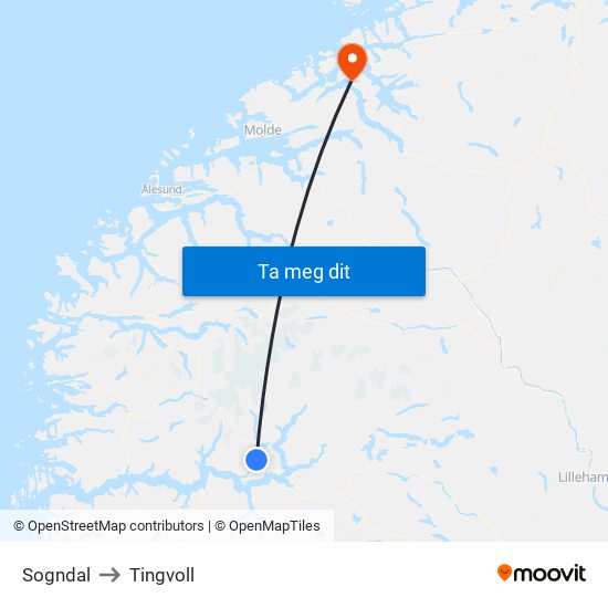Sogndal to Tingvoll map