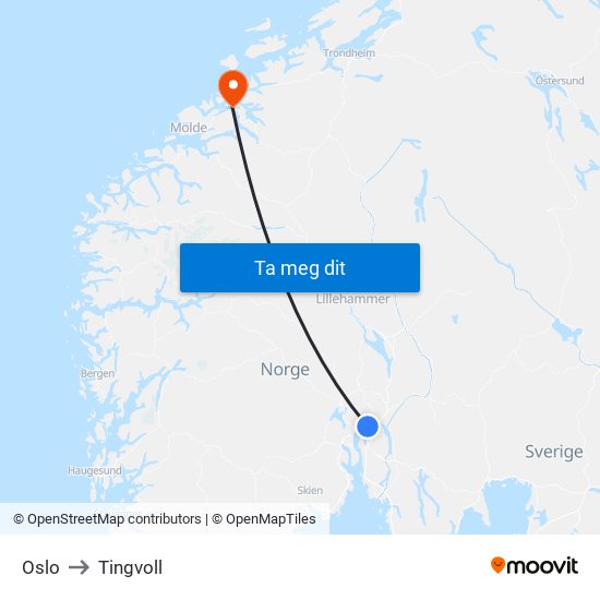 Oslo to Tingvoll map