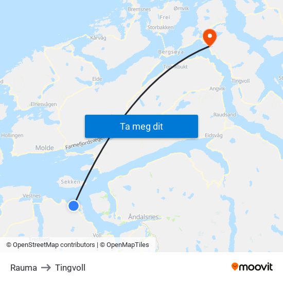 Rauma to Tingvoll map