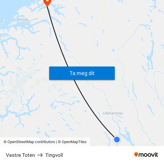 Vestre Toten to Tingvoll map