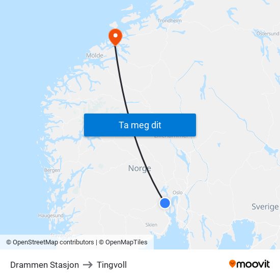 Drammen Stasjon to Tingvoll map