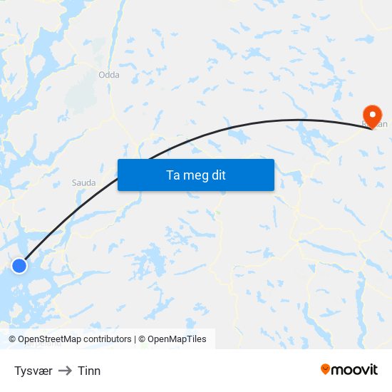 Tysvær to Tinn map