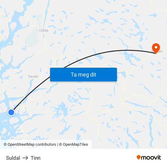 Suldal to Tinn map