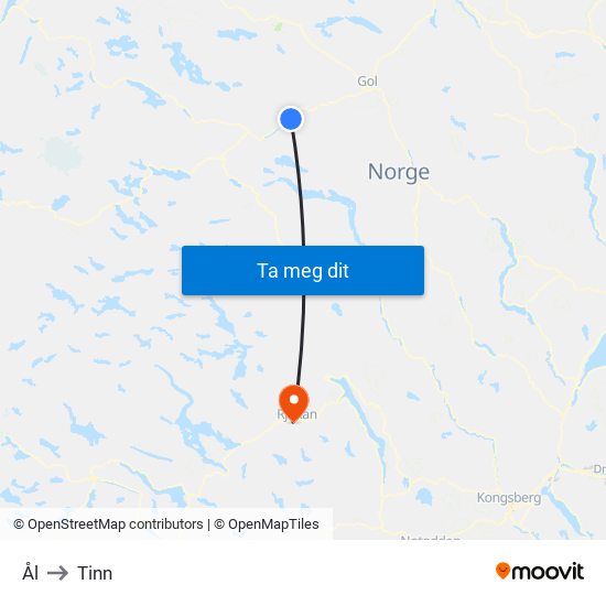 Ål to Tinn map