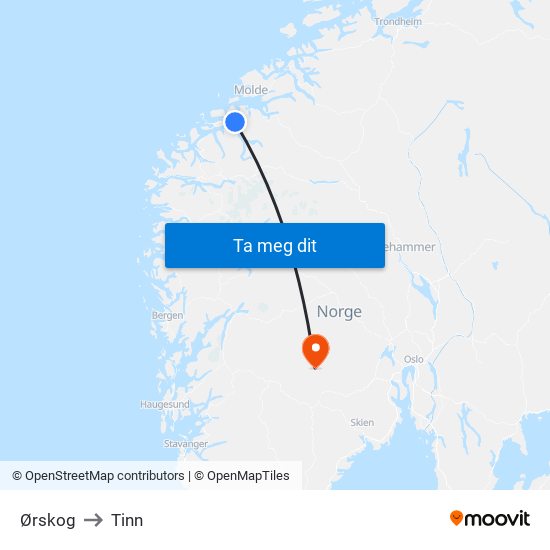 Ørskog to Tinn map