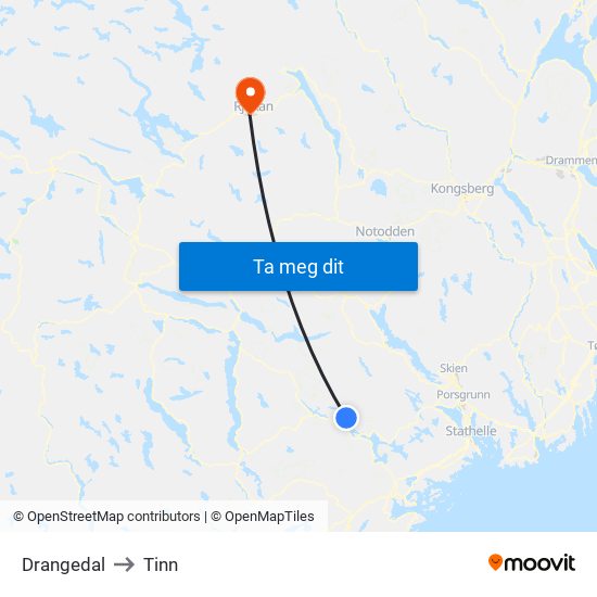 Drangedal to Tinn map