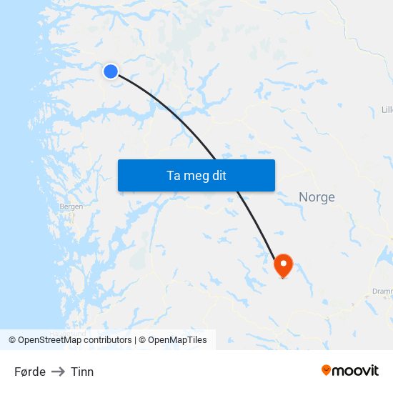 Førde to Tinn map