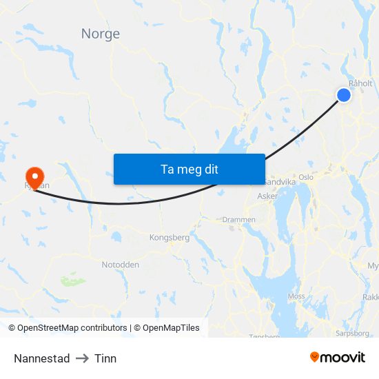 Nannestad to Tinn map
