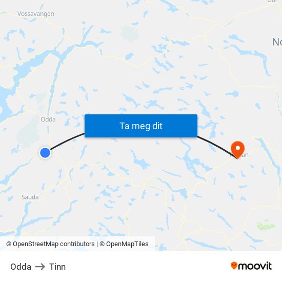 Odda to Tinn map