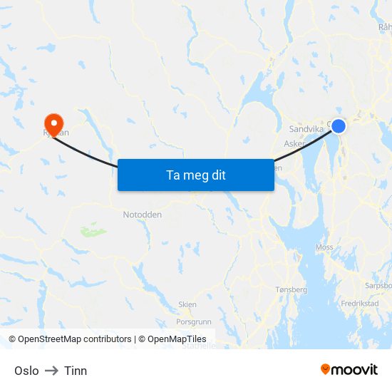 Oslo to Tinn map