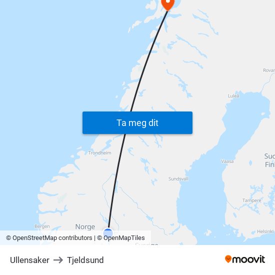 Ullensaker to Tjeldsund map