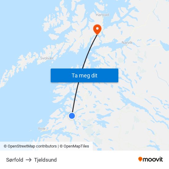 Sørfold to Tjeldsund map