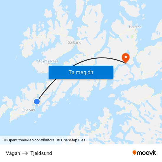 Vågan to Tjeldsund map