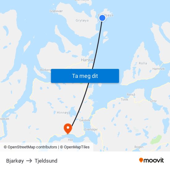 Bjarkøy to Tjeldsund map