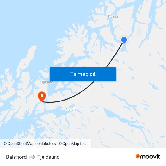 Balsfjord to Tjeldsund map