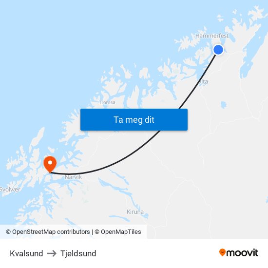 Kvalsund to Tjeldsund map