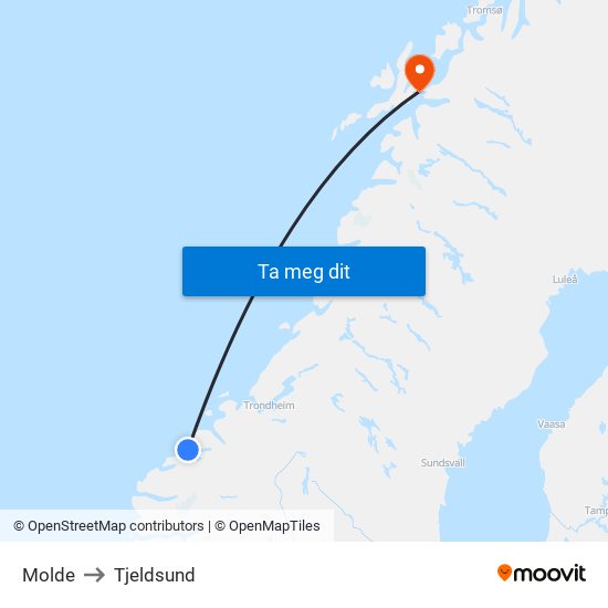 Molde to Tjeldsund map