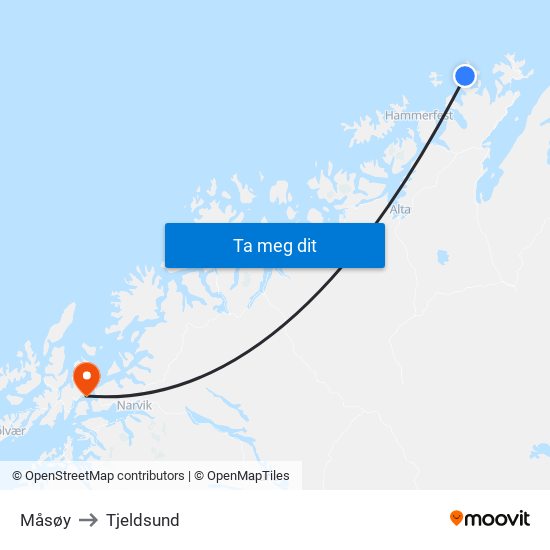 Måsøy to Tjeldsund map