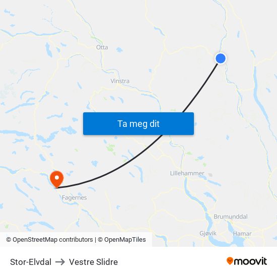 Stor-Elvdal to Vestre Slidre map