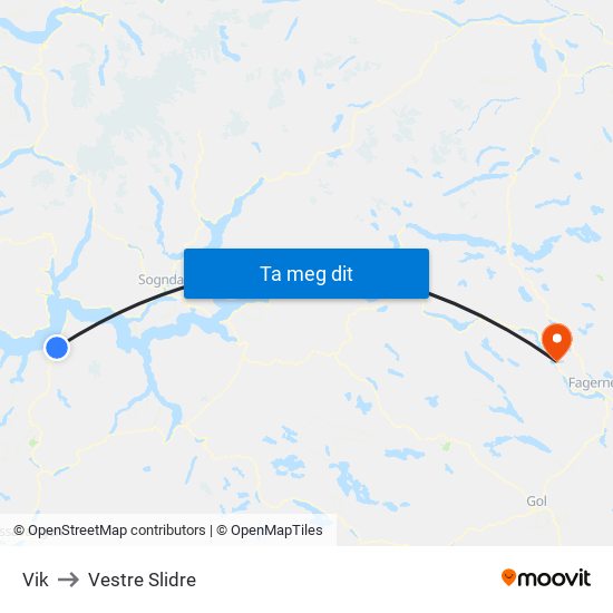 Vik to Vestre Slidre map