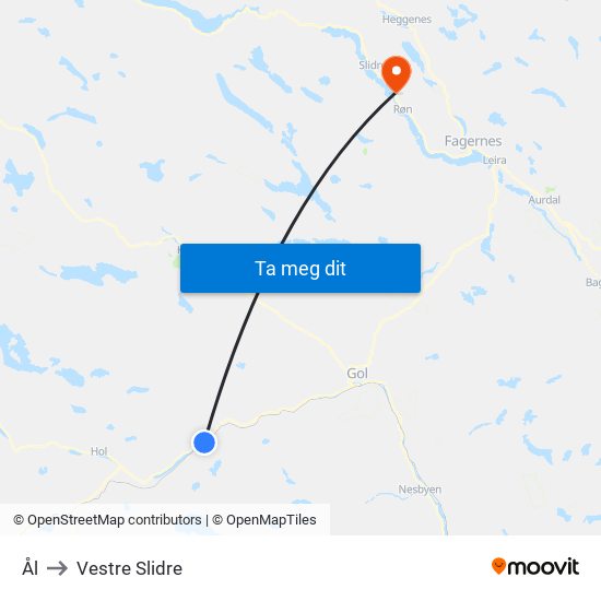 Ål to Vestre Slidre map