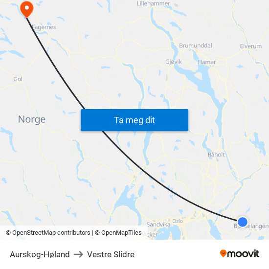 Aurskog-Høland to Vestre Slidre map