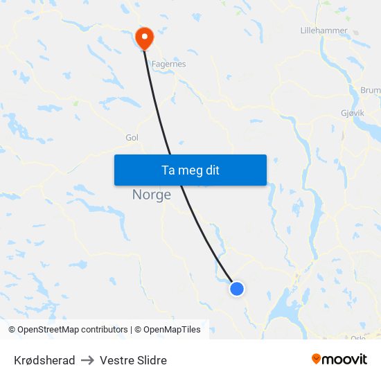 Krødsherad to Vestre Slidre map