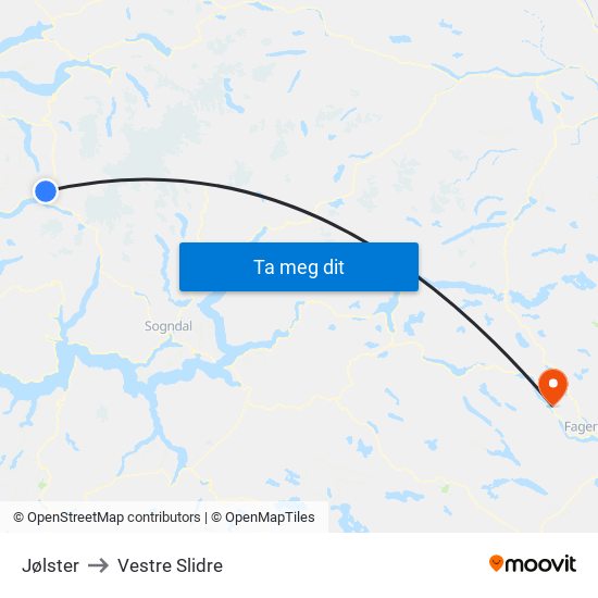 Jølster to Vestre Slidre map