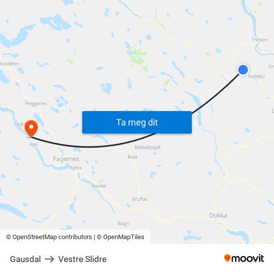 Gausdal to Vestre Slidre map