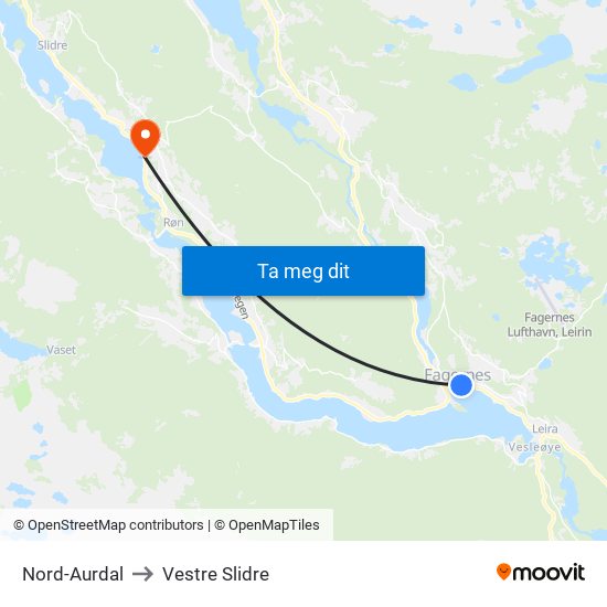 Nord-Aurdal to Vestre Slidre map