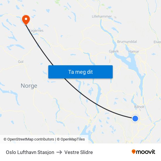 Oslo Lufthavn Stasjon to Vestre Slidre map