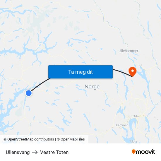 Ullensvang to Vestre Toten map