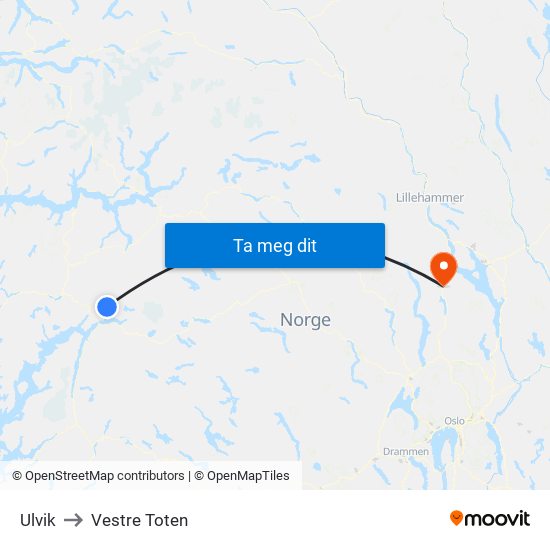 Ulvik to Vestre Toten map