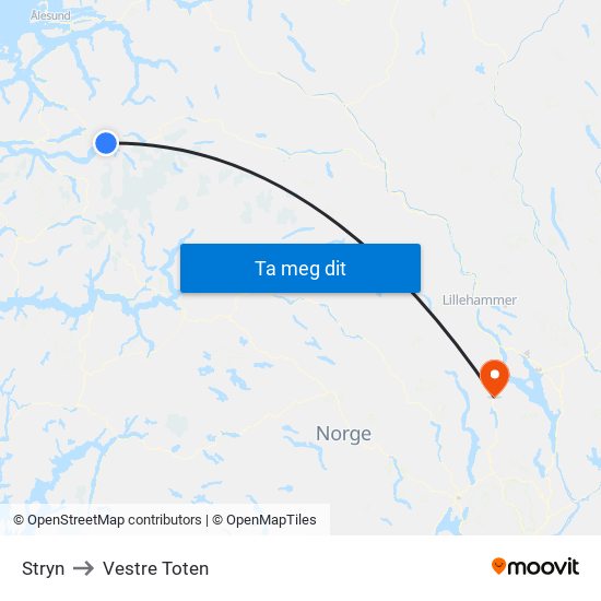 Stryn to Vestre Toten map