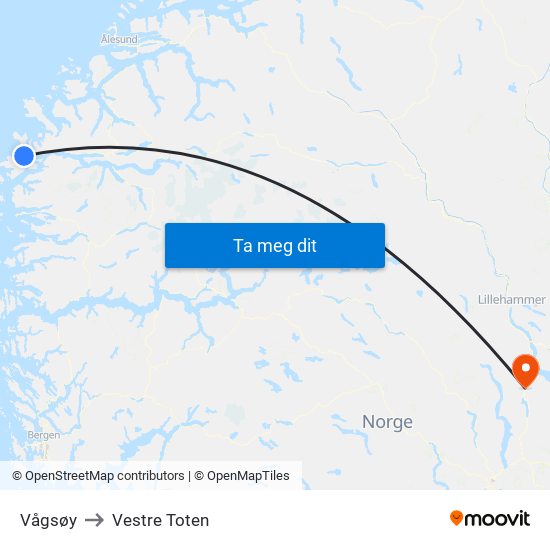 Vågsøy to Vestre Toten map