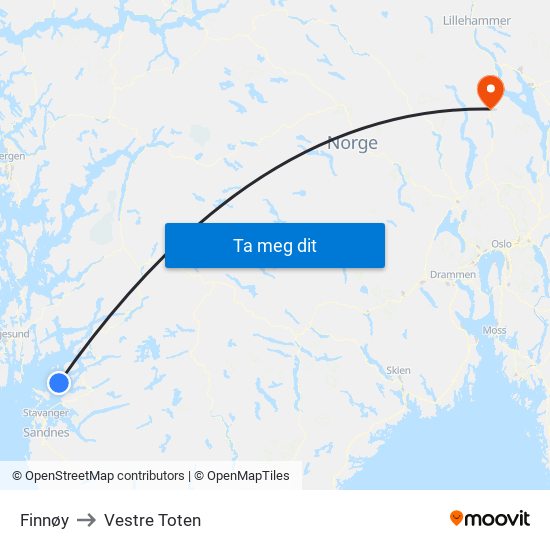 Finnøy to Vestre Toten map