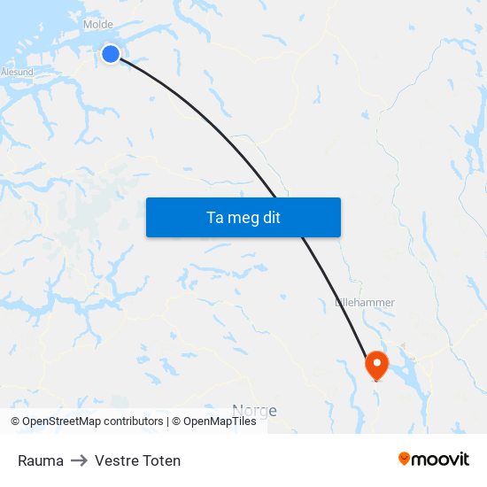 Rauma to Vestre Toten map