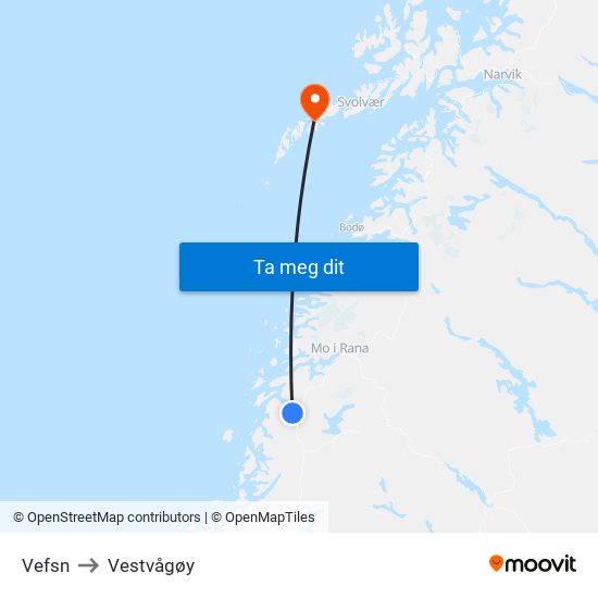 Vefsn to Vestvågøy map