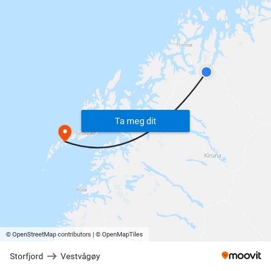 Storfjord to Vestvågøy map