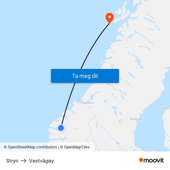 Stryn to Vestvågøy map