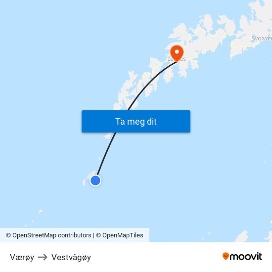 Værøy to Vestvågøy map
