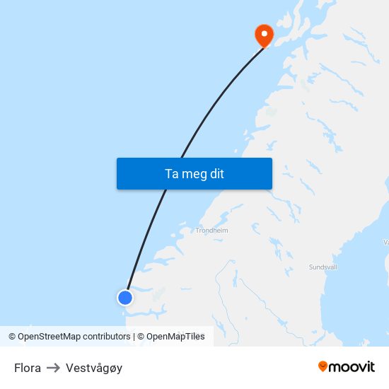 Flora to Vestvågøy map