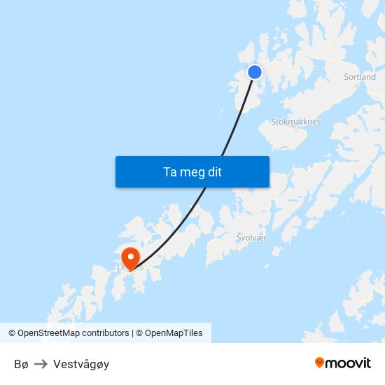 Bø to Vestvågøy map