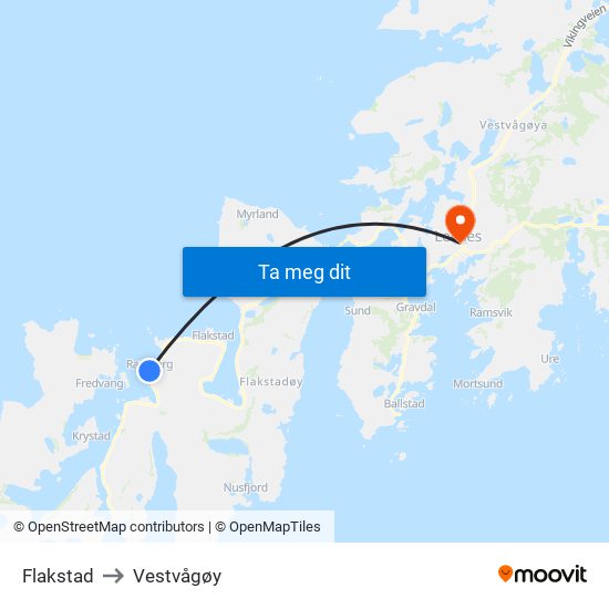 Flakstad to Vestvågøy map