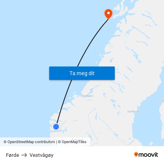 Førde to Vestvågøy map
