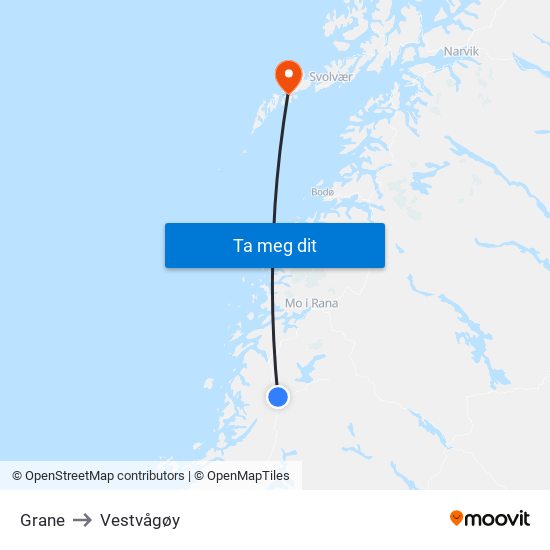 Grane to Vestvågøy map