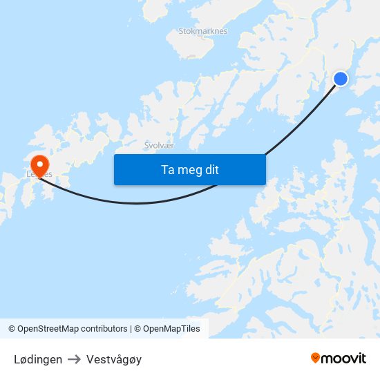 Lødingen to Vestvågøy map