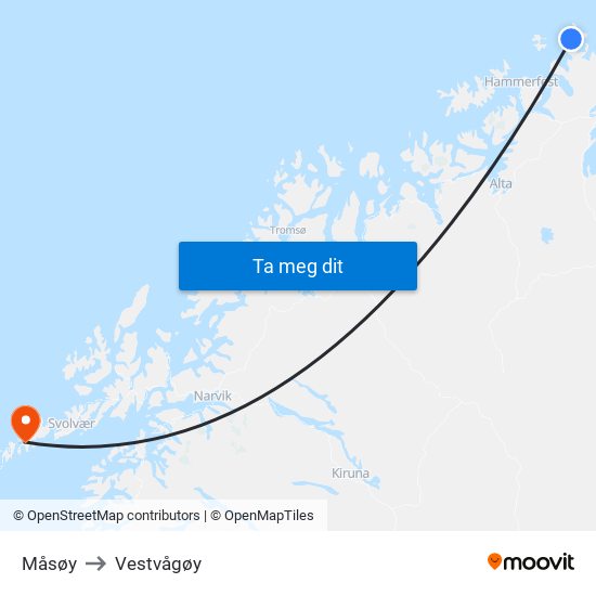Måsøy to Vestvågøy map